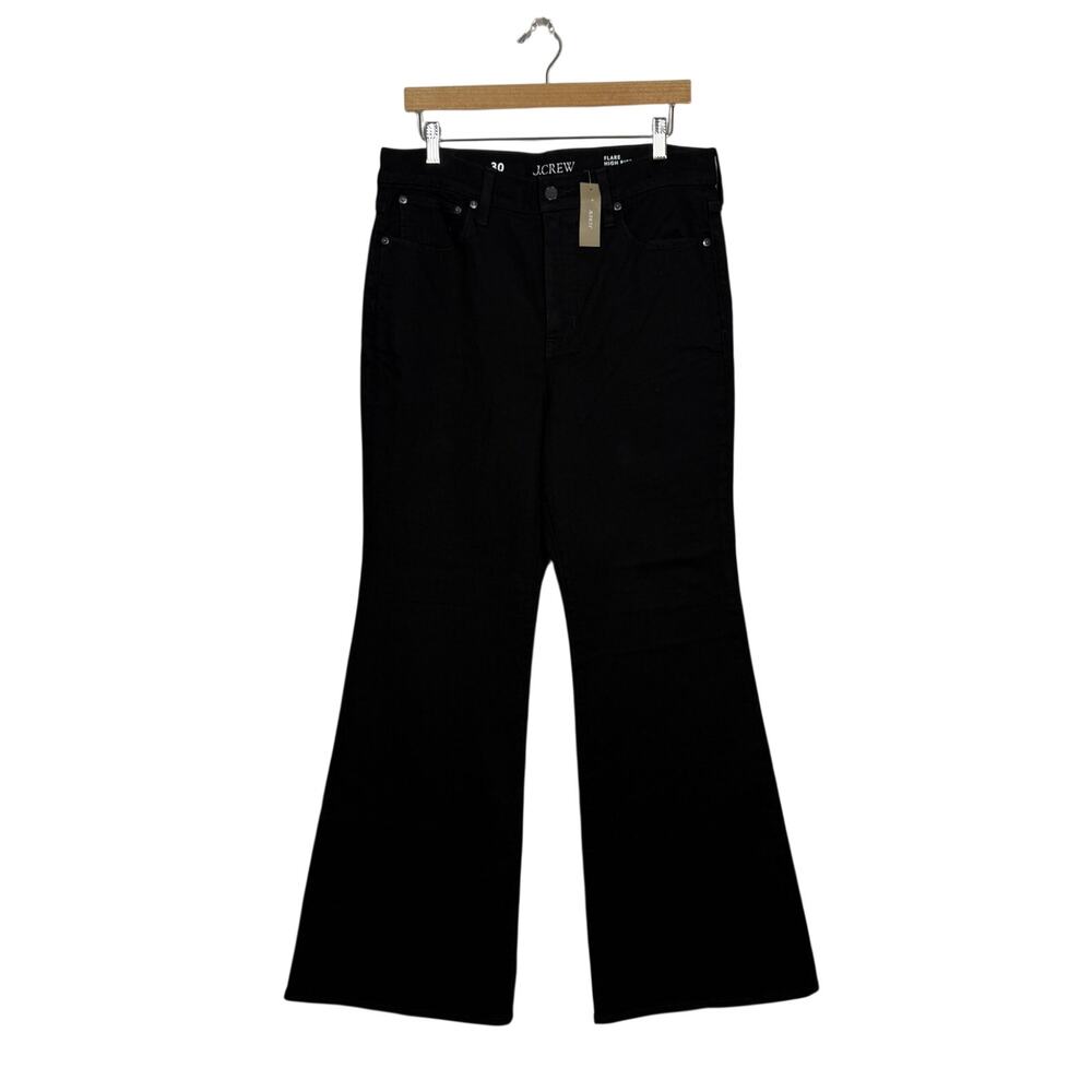 J Crew Flare High Rise Jeans NWT 30 Black Denim Semi-Stretch Business Office - Picture 2 of 11